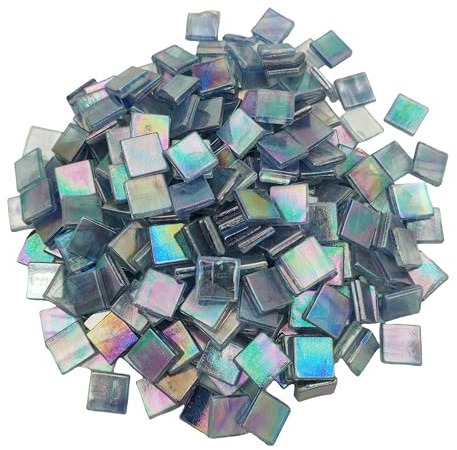 500g Eis-Jade-Mosaikfliesen,1,5 cm, quadratische Glasmosaikstücke für Kunsthandwerk, leicht zu schneiden, Glasfliesen, Puzzle-Material, geschnitten, handgefertigt (Schillerndes Blau)