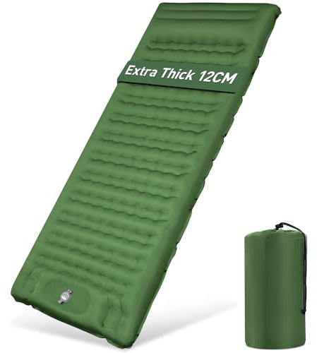Aonext Isomatte Camping, 12CM Verdicktes Luftmatratze Selbstaufblasend mit Fußpresse Pumpe,Luftverlust verhindern Aufblasbare Matratze Ultraleicht Wasserdicht Outdoor (Tannengrün)