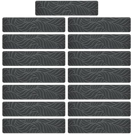 Amusingtao 15 Pcs Non Slip Stair Treads for Wooden Steps, 20 x 76 cm Stair Runner Carpet Treads Indoor, Self-Adhesive Stairslide Carpets Rugs Safety Mats for Elders, Kids and Dogs(COLOR:grey)