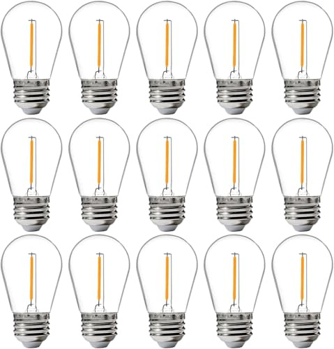Jaspertronics™ 15-Pack Outdoor S14 LED Replacement Bulbs 2200K Warm White, Shatterproof, Waterproof, E26 Base, Energy-Efficient for Patio, Garden, Bistro & Decorative String Lights
