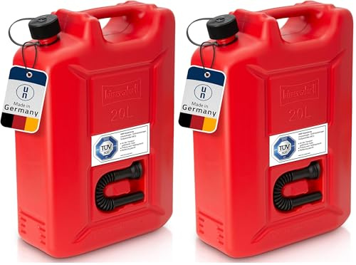 Hünersdorff 802060 Bidon de Carburant Profi 20l pour Essence, Diesel et Autres Produits Dangereux, Homologation Un, Made in Germany, Production certifiée TÜV, Rouge (Lot de 2)