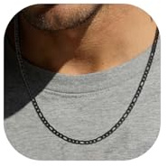 ChainsPro Figaro Chain for Men Women, Men's Necklaces Stainless Steel Black Figaro Chain Necklace Hip Hop Chains, Wide 3mm, 28 inch Length-Send Gift Box