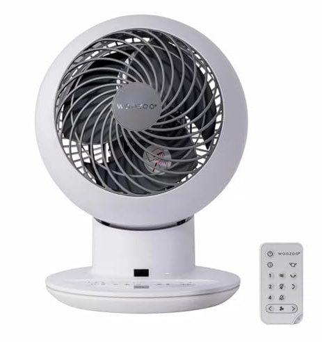 Woo Zoo Globe Air Circulator Table Fan, 30㎡, 5 Speeds, Remote Control, Silent, Quiet, Multidirection Oscillation, For Bedroom, Living Room, Air Circulator, Small, Cooling, Powerful, PCF-SC15T (White)