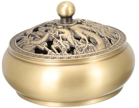 VALICLUD Räuchergefäß für Aromaverbreitung im Vintage Stil aus Messing mit Deckel und Tischdekoration Chinesischer Räucherstäbchenhalter im Wohn oder Meditationsraum