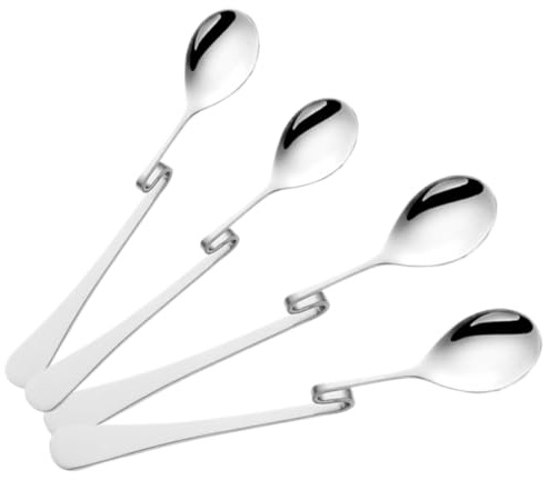 Ipetboom 4 Piezas Cucharillas de Café Inoxidable Cucharas Curvas para Bebidas Mango para Uso Hogar Bar y Restaurante Reutilizables y Resistentes