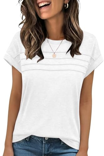 Cuptacc Tunique Femme à Col Rond T-Shirts à Manches Courtes Femme Casual Haut Extensible Tops Souples