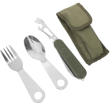 Alipis Posate Multifunzione in Acciaio per Campeggio e Feste Coltello Forchetta Cucchiaio con Impugnatura Ergonomica Kit Stoviglie Pratico e Tascabile per Casa Ristoranti Catering