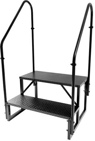 Step Ladder, Heavy Duty Pool Ladder Above Ground 660Lbs, Camper Steps Outdoor Steps RV Stairs for Reaching High, Portable Home Stairs for Travel Trailer (2 Step with 2 Handrails)