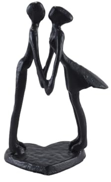 Alide Cast Iron Kissing Couple Statue Modern Decorative Figurine Romantic Sculptures Ornament, Black Metal Abstract Figure Anniversary Wedding Keepsake Gift