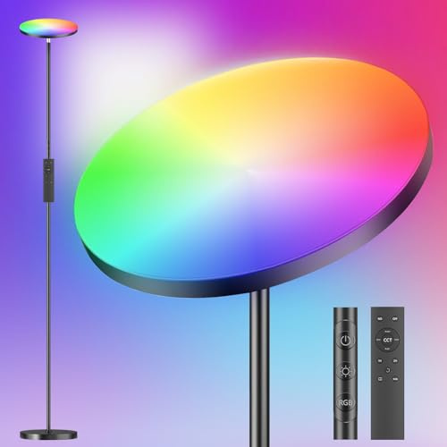 YICAIZI RGB Stehlampe Dimmbar LED 36W, Modern Deckenfluter mit 2700K-6500K Stufenlos Dimmbar Stehleuchte