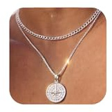 BMMYE Silver Chain for Men,Stainless Steel Layered Compass Pendant Non Tarnish Adjustable Mens Chain Sturdy Compass Mens Necklace Silver Necklace for Men