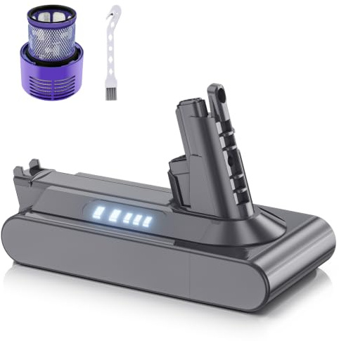 8000mAh for Dyson V10 Battery, Replacement for Dyson V10 SV12 Battery Compatible with V10 Absolute Animal Motorhead Fluffy Cyclone Handheld Vacuum Cleaner(1 Filter + 1 Brush)