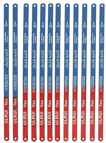 Hacksaw Blades 300mm for Metal Cutting, 12PCS High Carbon Steel Hacksaw Blade Set with 14T 18T 24T Teeth, Durable Replacement Blades Compatible with Standard & Junior Hacksaw Blades Frames