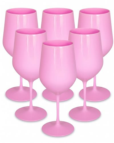 argentoè Calici Gioia in Plastica Rigida SAN 37cl - Infrangibili, Riutilizzabili, Lavabili in Lavastoviglie - Ideali per Vino, Champagne, Cocktail, Eventi, Giardino, Piscina, Barca (Rosa, Set 6pz)