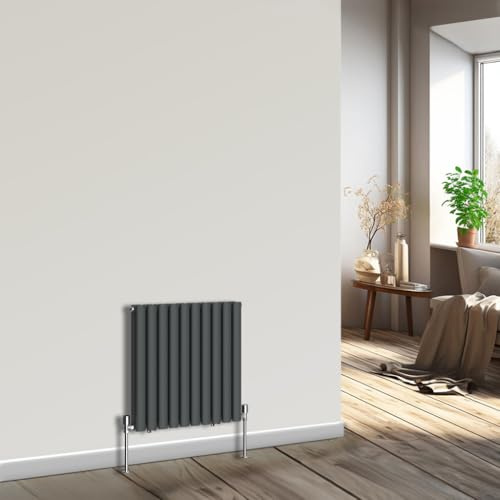 NRG Horizontal Oval Column Radiator 600x590mm Double Panel Anthracite | Central Heating Compatible, Modern Radiator, High Heat Output, Oval Tube Design, for Living Room, Kitchen, Home