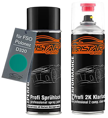 TRISTARcolor Autolack 2K Spraydosen Set für FSO/Polonez D320 Zielona Green Basislack 2 Komponenten Klarlack Sprühdose