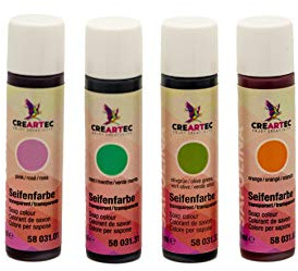 CREARTEC Set di 4 colori sapone Arancio, verde oliva, menta, rosa 4x10 ml - Fatto in Germania
