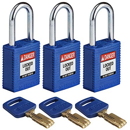 Brady (NYL-BLU-38ST-KA3PK) SafeKey Nylon Lockout-Vorhängeschloss Mit Stahl Bügel 38.00 mm Blau KA - Gleichschließende Schlösser 3 Stück
