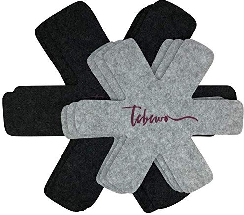 6er-Set Tebewo 3mm Pfannen-Schoner, Untersetzer aus Filz, 3 x 38cm + 3 x 28cm, Pfannenschutz, Stapelschutz, Topfschutz gegen Zerkratzen der Oberfläche, Pfannen schonend stapeln, Filzschoner