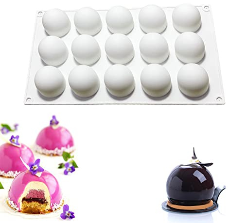 OCPO Kitchen Truffle Silicone Mold for Baking Mousse Cake French Dessert Pastry Chocolate Pudding Cupcake, Non-Stick & Easy Release, Truffle Ball Shape (15-Cavity)