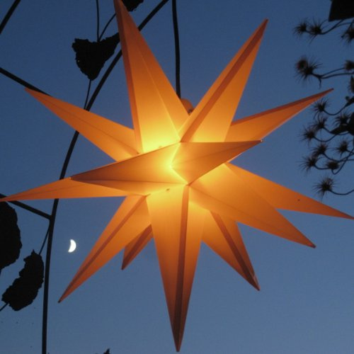 Mit LED (auswechselbar!) Außenstern Stern Outdoor gelb/gelborange - beleuchteter Stern ca. 55 cm Weihnachtsstern Leuchtstern Faltstern mit Leuchtmittel LED (StaRt-DUH-E14) [Energieklasse A+]