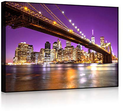 lightbox multicolor | Wandbilder beleuchtet | Skyline von Manhattan mit Brooklyn Bridge | 60x40 cm | Front Lighted