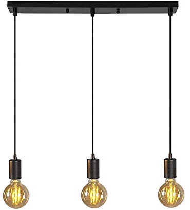 Mengjay Trade Industrielle Suspension Plafonnier Luminaire Vintage Rétro E27 Culot de Lampe Éclairage de Plafond Lustre Salle à manger Salon Chambre Restaurant Bar (3 lumières)