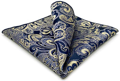 S&W SHLAX&WING Einstecktücher für Herren Blau und Gold Paisley Hochzeit