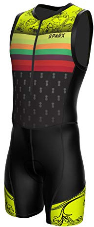 Sparx - Traje de triatlón para hombre, trisuit, carreras, traje de ciclismo, traje de velocidad, tela italiana, piel de natación (piña, S)
