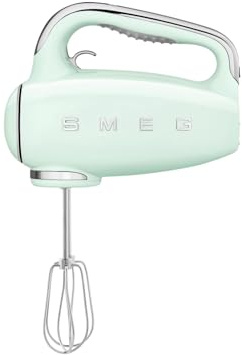 Smeg, Batteur Électrique HMF01PGEU, 9 Niveaux de Vitesse, Fonction Turbo, Système de Démarrage Progressif, 4 Batteurs, 2 Crochets Pétrisseurs et Range Cable Fournis, 250W, Vert d'eau