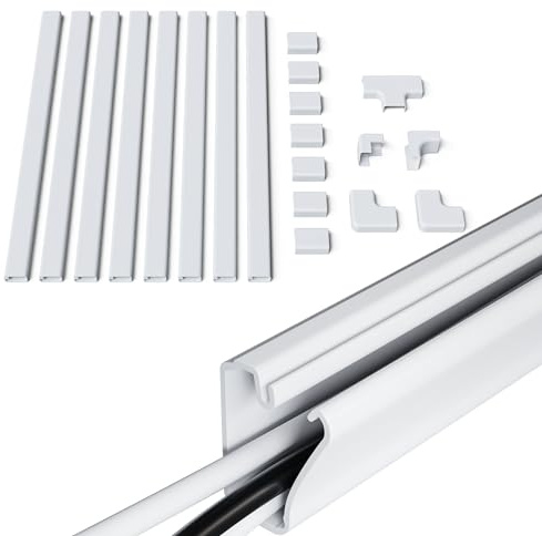 ECHOGEAR Cord Cover for Wires On Wall - Peel & Stick Cable Hider Channel with 10 feet of Plastic Raceway Plus Connector Pack - Ideal for Wall Mounted TVs - White