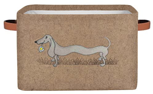 Dachshund Cesta de almacenamiento para perros, cubo de almacenamiento, bonita lona marrón, plegable, organizador de canastas de juguete impermeable, caja de lavandería con asa para estantes,