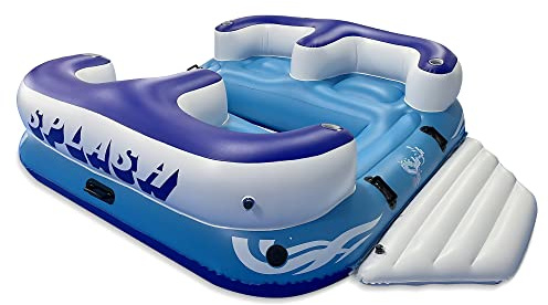 SereneLifeHome Inflatable 4- Person Floating Island Raft, Party Island Raft w/ 4 drink holders, Use for Lounging on Lake, Beach River or Pool