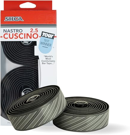 SILCA Cuscino landsvägscykelstyre | superklibbig tejp, extra tjock | 2,5 mm och 3,75 mm tjock | kit med extra tunt fjärilsklämma lock och legerade ändkåpor – grå