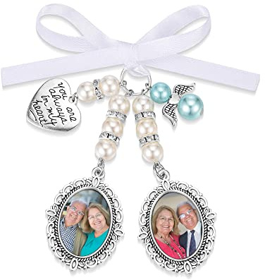 PiercingJak Brautstrauß Memorial Anhänger mit Foto Gravur Vintage Oval Fotoanhänger Personalisierte Geschenke für Hochzeit Bräutigam Braut Charms DIY Zubehör