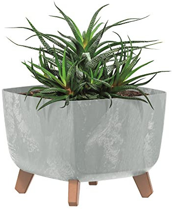 botle Pot de fleurs sur les pieds - 39 x 27 cm - En plastique gris clair - Avec insert - Aspect béton - Pour arbre à argent - Cactus - Arbre à caoutchouc