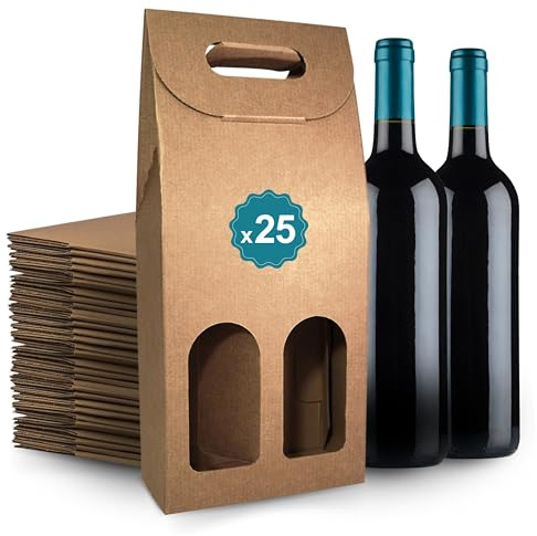 Espirito Rebelde Pack de 25 Cajas de Cartón para 2 Botellas de Vino 18x9x40 cm, Estuches Regalo para Vino, Embalaje para Botellas, Ideal para Navidad, Cumpleaños y Eventos