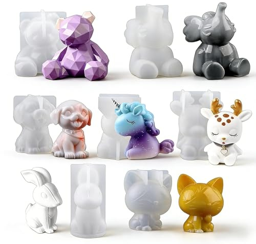 EPODA 7 PC Moules Résine Époxy Animaux 3D Licorne Éléphant Ours Chien Lapin pour DIY Déco Bureau Décoration Intérieure