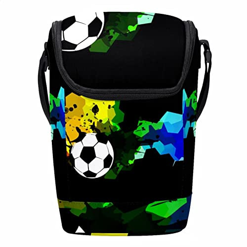 HOHODIY Lonchera para hombres y mujeres, diseño abstracto de fútbol, fondo negro, lonchera para el trabajo