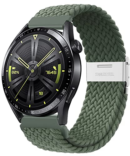 AidorMax klockarmband – snabbfrigörande elastiska flätade klockarmband 20 mm, mjukt andningsbart nylonersättningsarmband med justerbart spänne för smartklockor och armbandsur män kvinnor (olivgrön)
