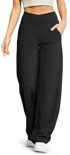 G4Free Yoga Pants for Women Wide Leg Trousers Crossover High Waist with Pockets Petite/Regular/Tall Loose Stretch Casual Lounge Pants