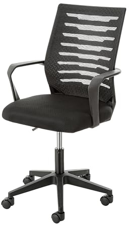 Baroni Home Sedia da Ufficio con Altezza Regolabile e Braccioli, Seduta Ergonomica, Poltrona da Ufficio e Studio Imbottita Girevole, Nera, 53x56x98 cm