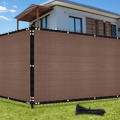 UIRWAY Valla de privacidad, 1,22 m x 15,24 m, malla de sombreado con ojales, 170 g/m², bloqueo UV, protección contra el viento, tejido HDPE, red con bridas para valla de jardín, invernadero (marrón)