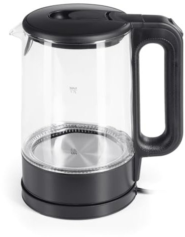 GOURMETmaxx Bouilloire en verre 1,7 l avec éclairage | Chauffe-eau puissant avec fonction d'arrêt & filtre anticalcaire | Distributeur d'eau chaude en acier inoxydable avec indicateur de niveau d'eau