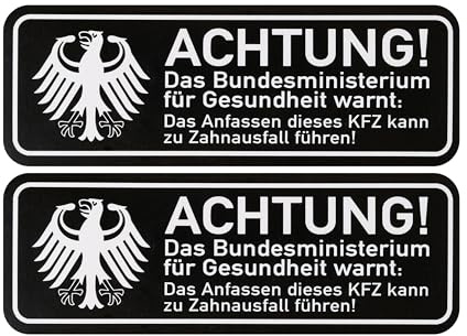 Lustiger KFZ Aufkleber ACHTUNG! Anfassen führt zu Zahnausfall!, 2 Stück, 10 x 3,5 cm, selbstklebende Folie, außenklebend, berühren verboten Klebeschild für Auto, Motorrad, Hinweis nicht anfassen