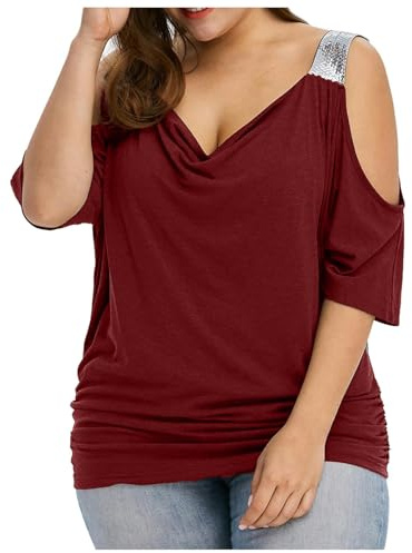 Nuova Camicia Estiva da Donna con Bretelle Camicia Taglie forti-bordeaux-5XL