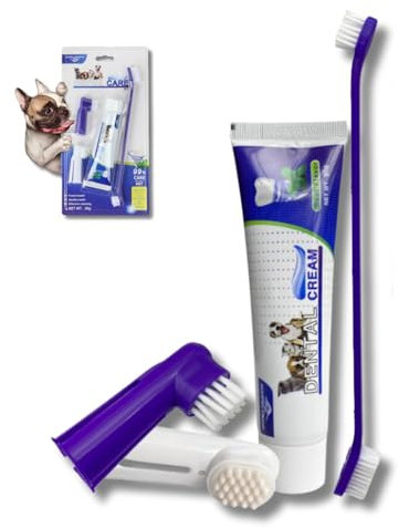 Hundezahnpasta-Zahnpflegeset, mit Hundezahnpasta, Hundezahnbürste und Hundezahnkappen, beugt Mundgeruch vor, erfrischt den Atem, reduziert Plaque, entfernt Zahnstein (Rindfleischgeschmack)