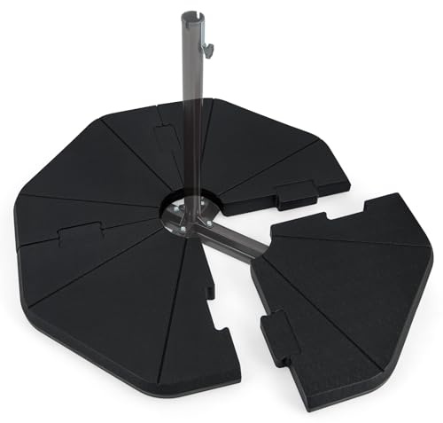 GOPLUS Pied de Parasol Déporté en 4 Pièces, Support de Parasol Remplissable de Sable et d'eau, Capacité de 94 kg, Facile à Remplir avec Becs, Ensemble de Plaques de Base pour Terrasse, Jardin