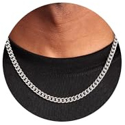 FUNEIA Halskette Herren Edelstahl Panzerkette Kette Silber Männer Kubanische Gliederkette Hip-Hop Silberkette Jungs Men's Necklace Schmuck Geschenk Herren Damen