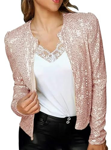 hahuha Cardigan da donna sciolto cardigan ritagliato per le donne moda colore abbinato paillettes corto casual cappotto da donna spolverino cardigan per le donne, Oro rosa, XXL